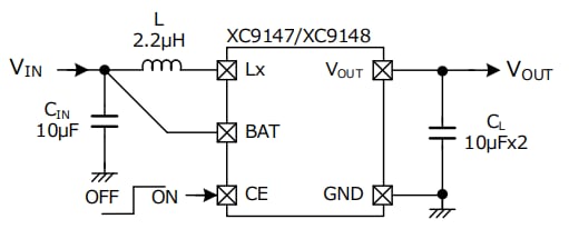 Application Circuit Diagram - Torex Semiconductor XC914x Step-Up DC/DC Converters
